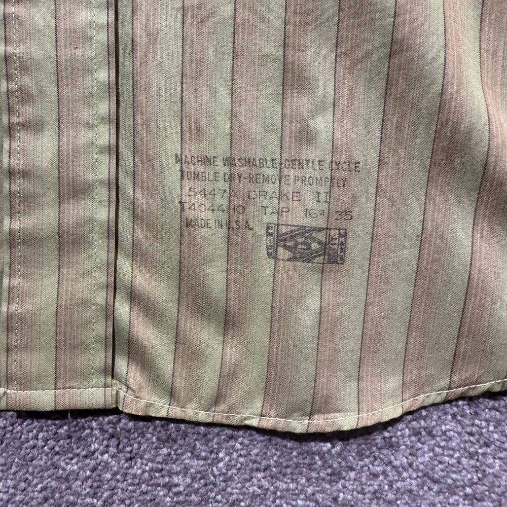 Vintage Arrow Kent Collection Drake II Olive Green Striped Dress Shirt 16.5 35 - Picture 5 of 12